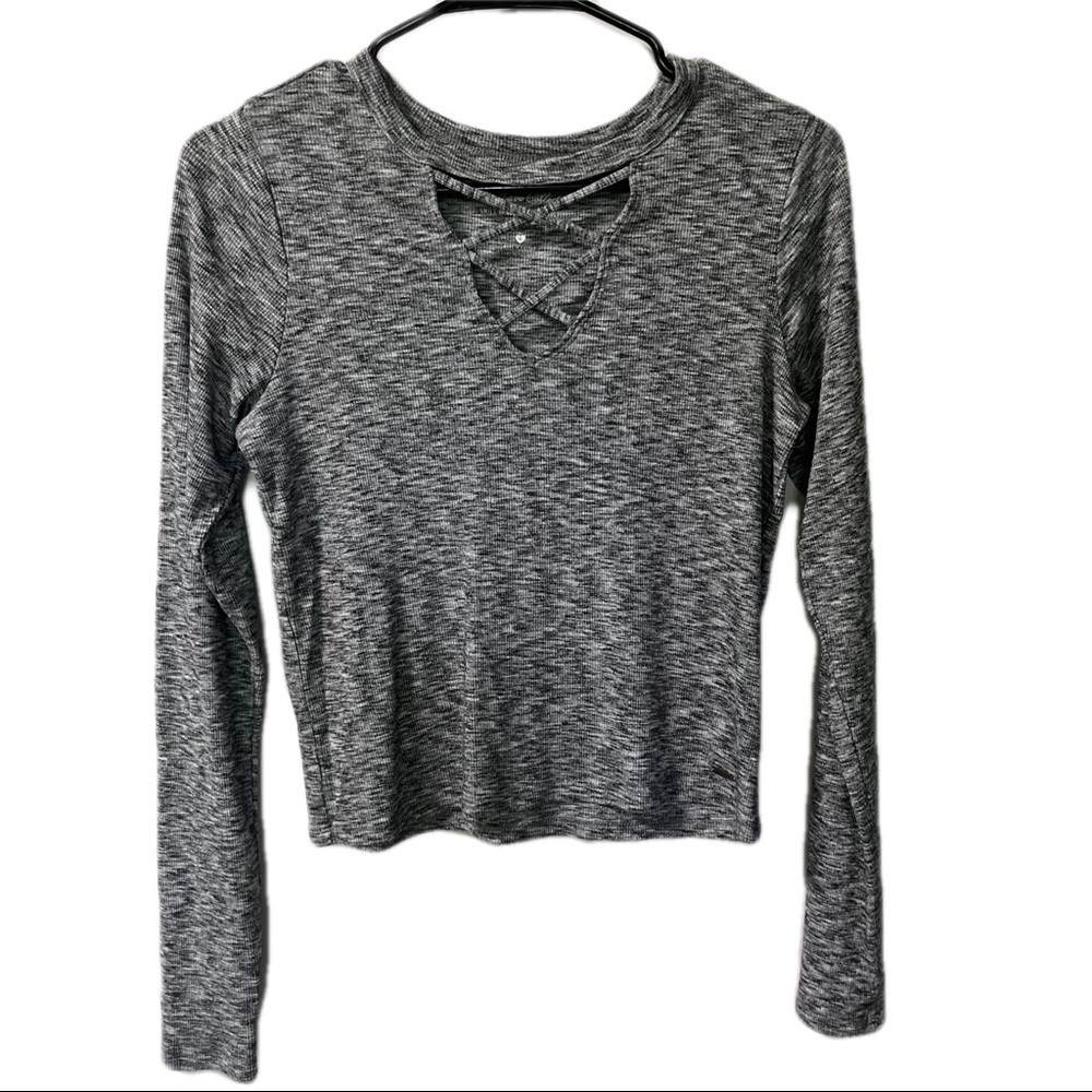 Hollister Black Cropped Long Sleeve Size M Shirt Criss Cross